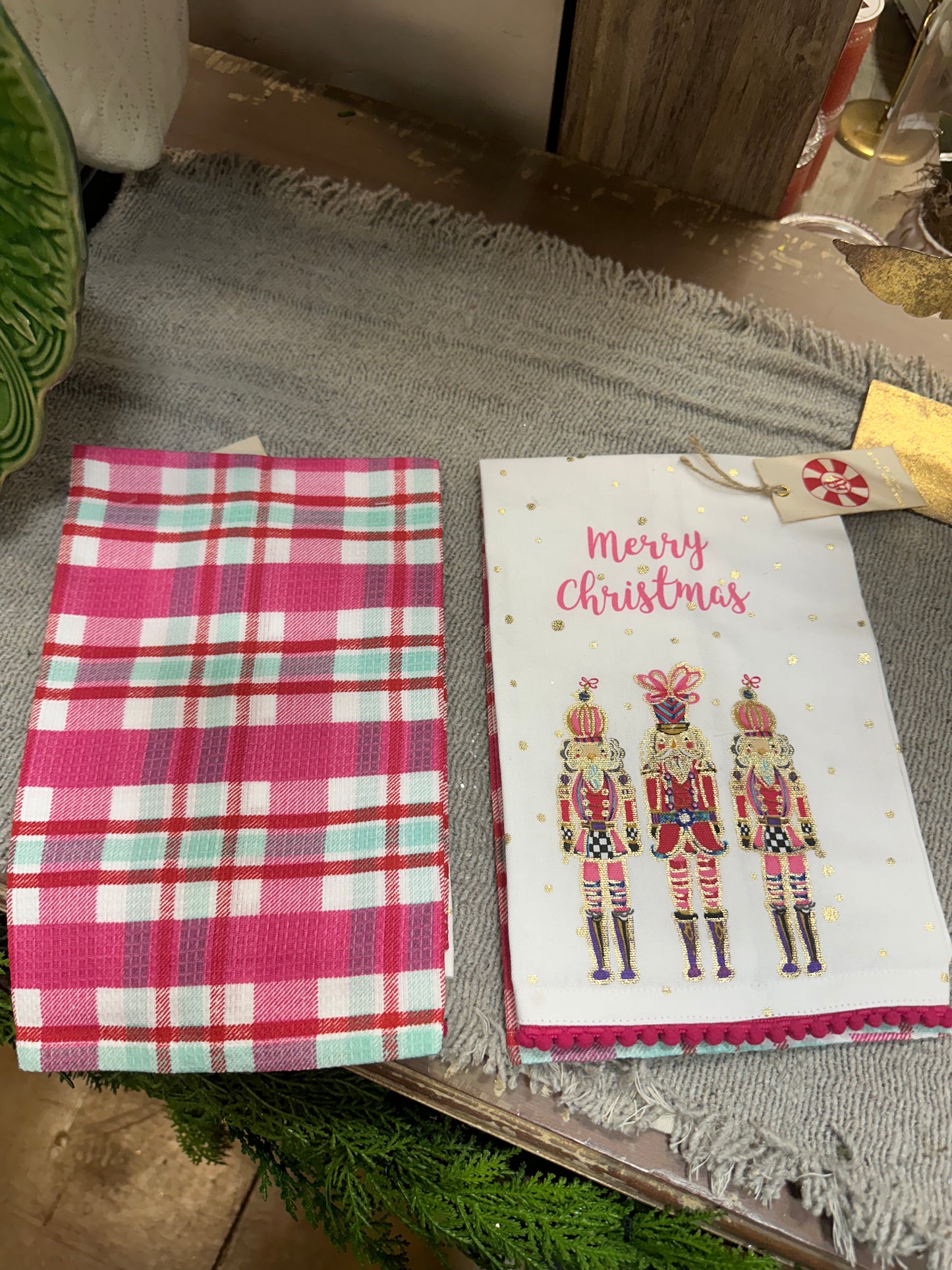 'Merry Christmas' Pink Nutcracker Tea Towel Set