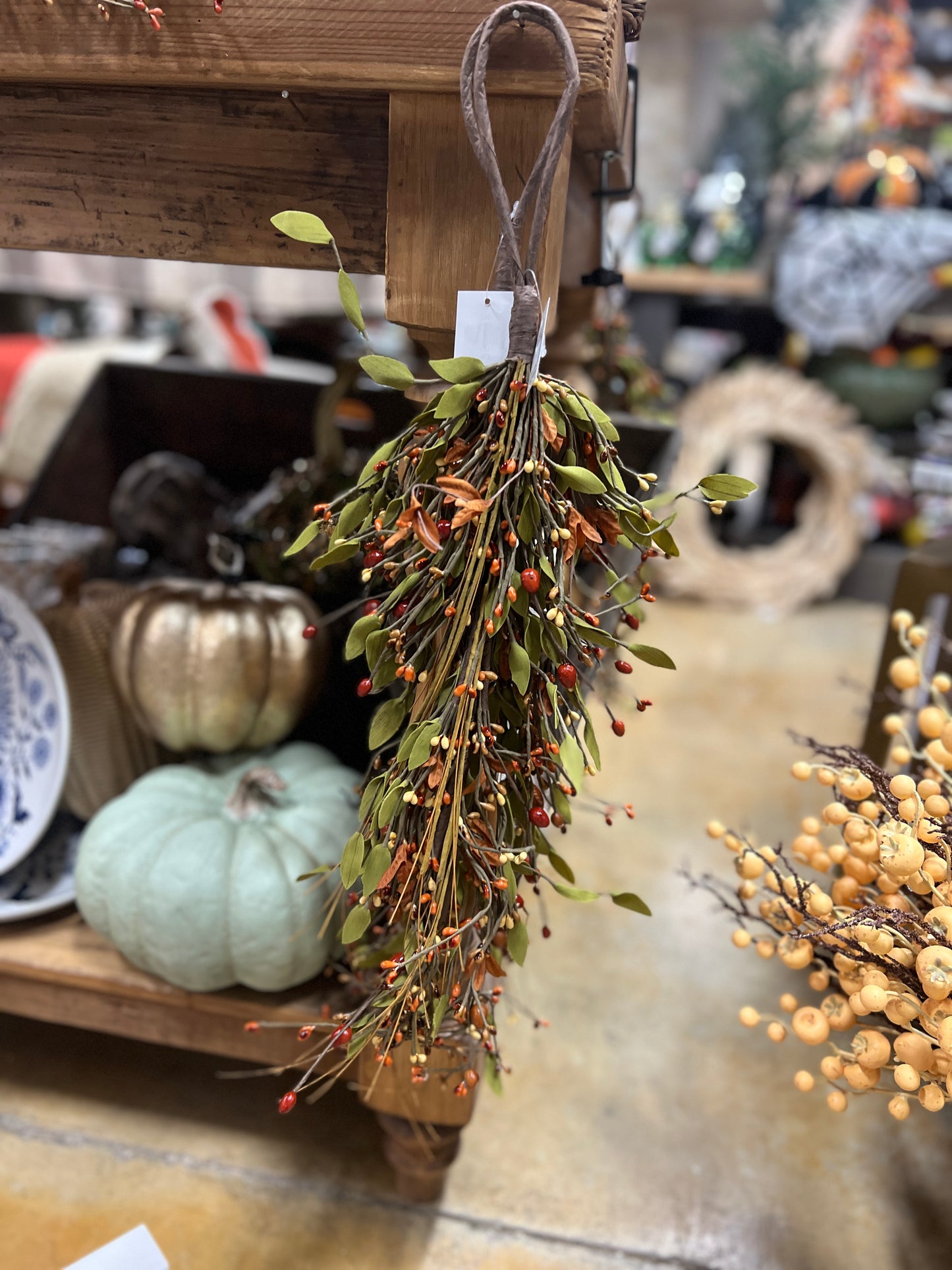 20” Fall Bean Berry Twig Swag