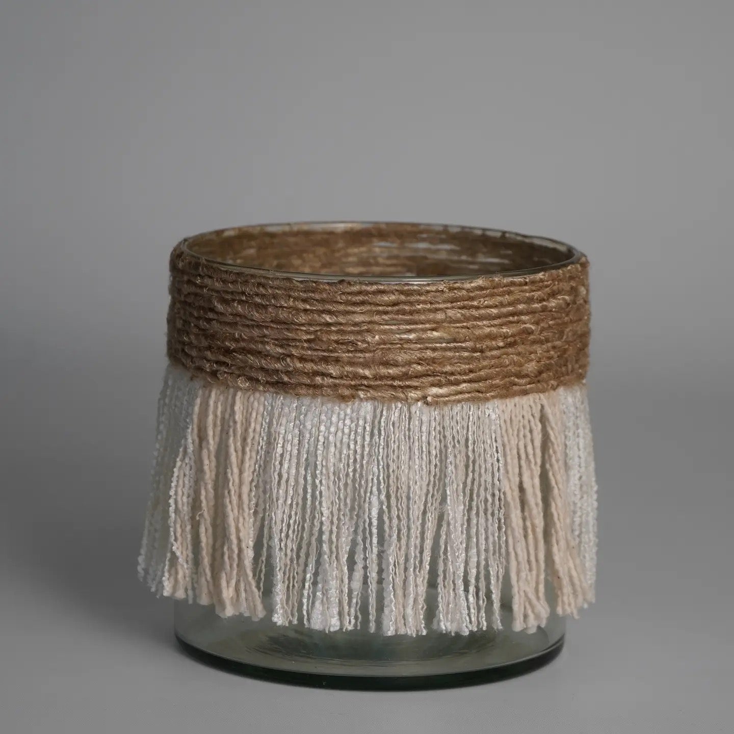 Votive Wrapped in Cream & Natural Fringe
