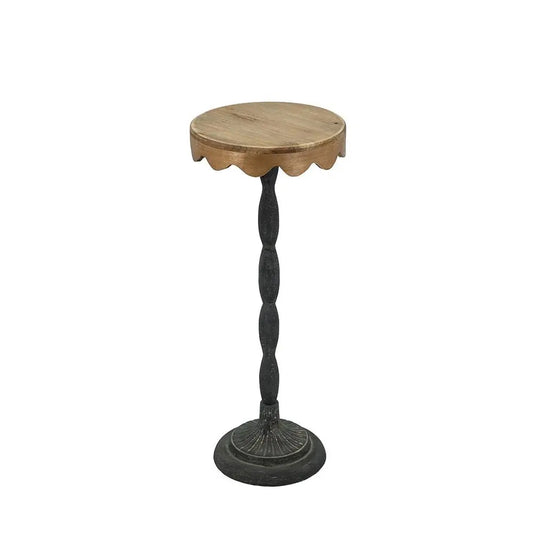 Black Iron Side Table w/ Scalloped Wooden Top