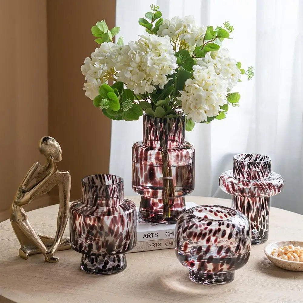 Clear Glass Accent Vase with Artistic Amber Spots