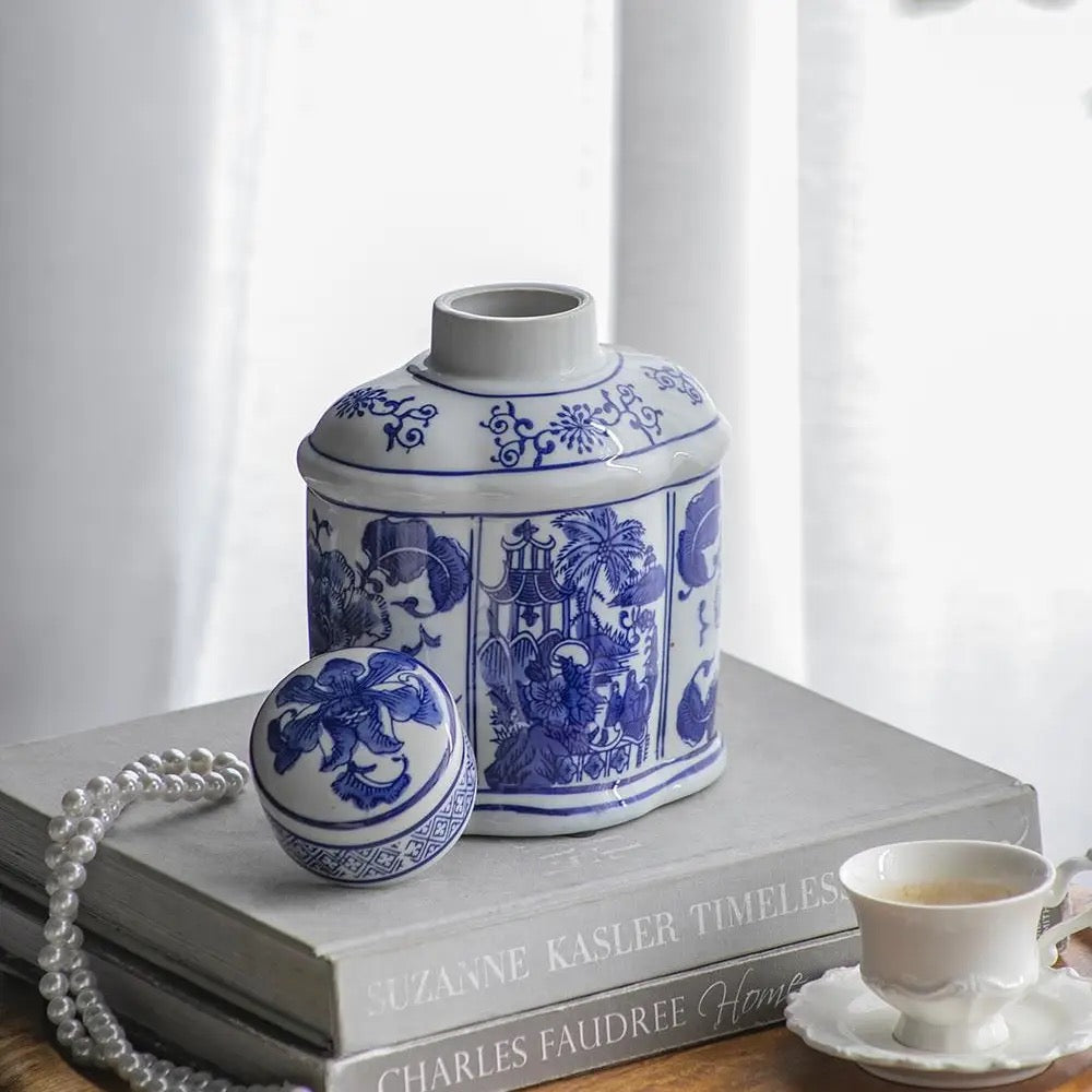 Oval Porcelain Jars - Blue and White