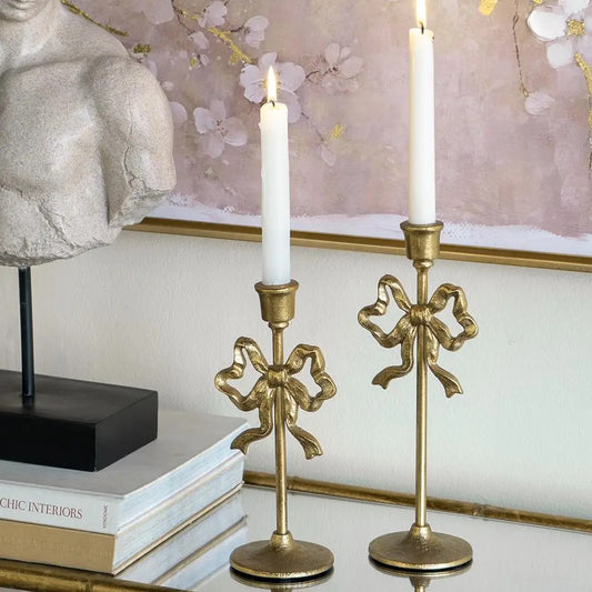 Gold Cast Iron Pair Candle Holders