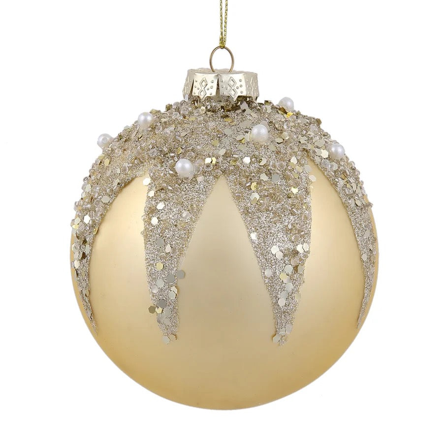 Glitter Beaded Pearl Ball Ornament