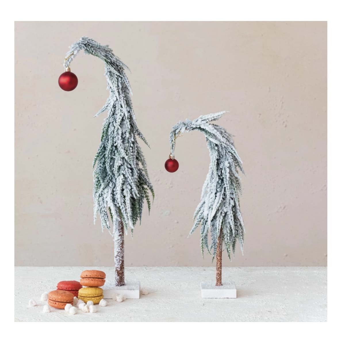 Faux Evergreen Tree & Red Ball Ornament-2 Sizes