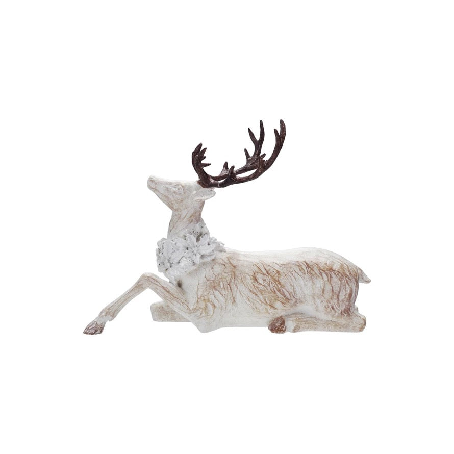 Whitewash Deer with Wreath Figures- 2 Styles