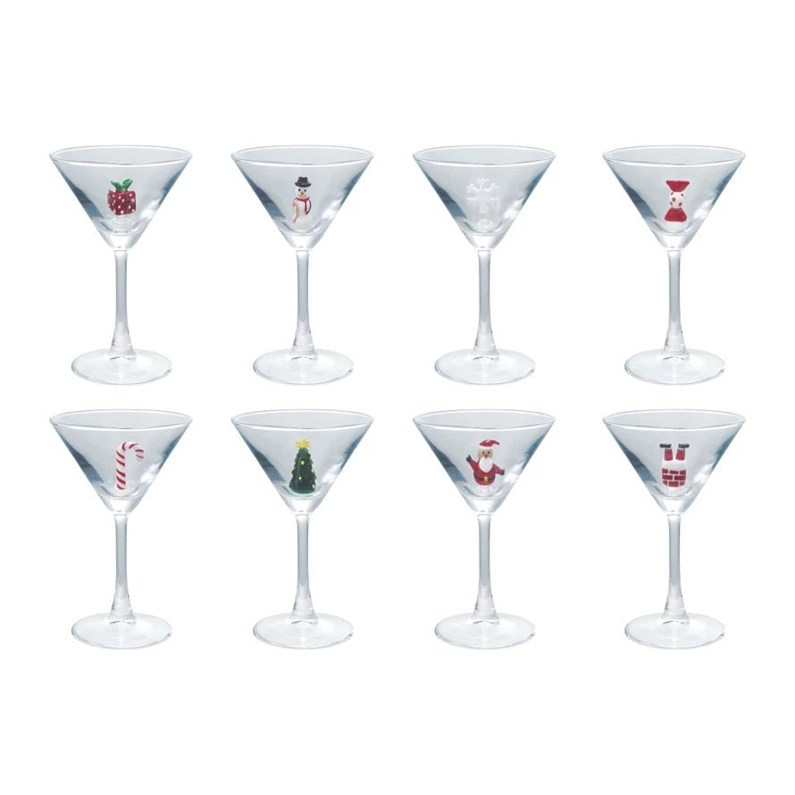 Martini Glass/Holiday Figure Inside, 8 Styles