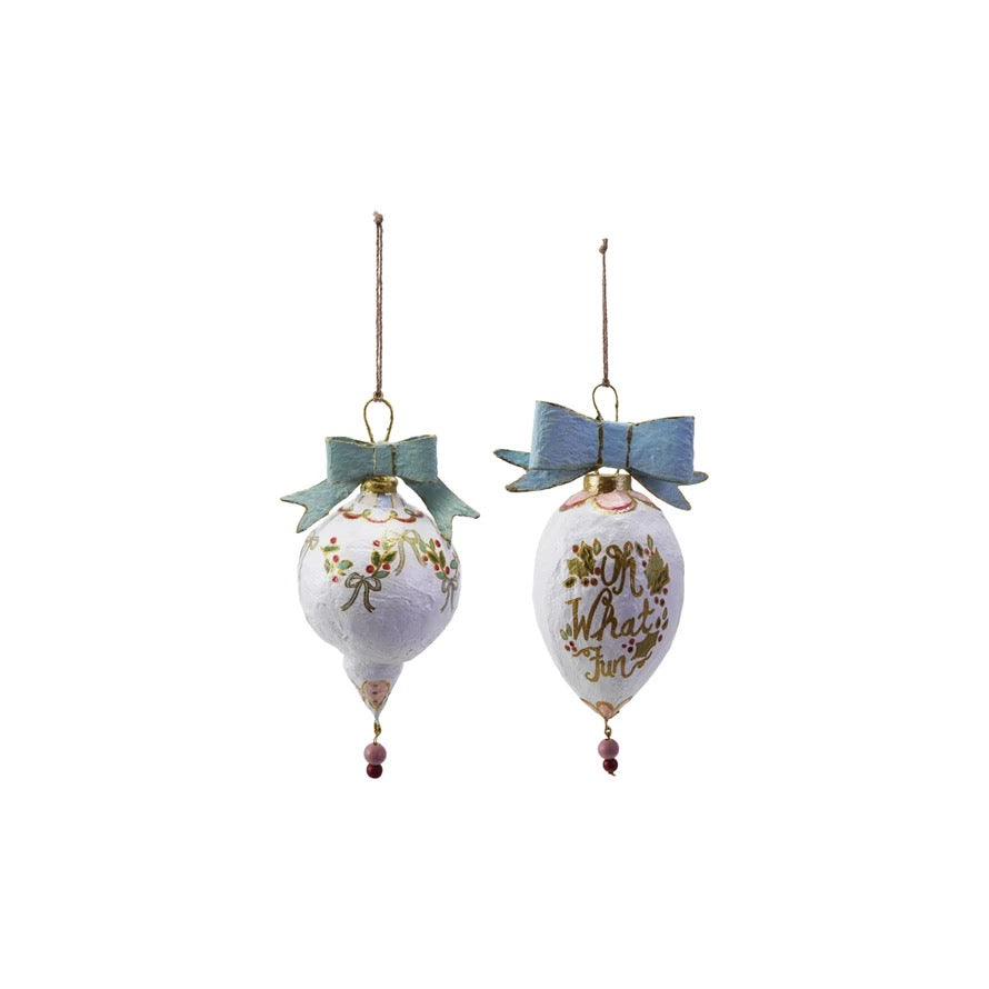 Hand-Painted Paper Mache Ornament, 2 Styles