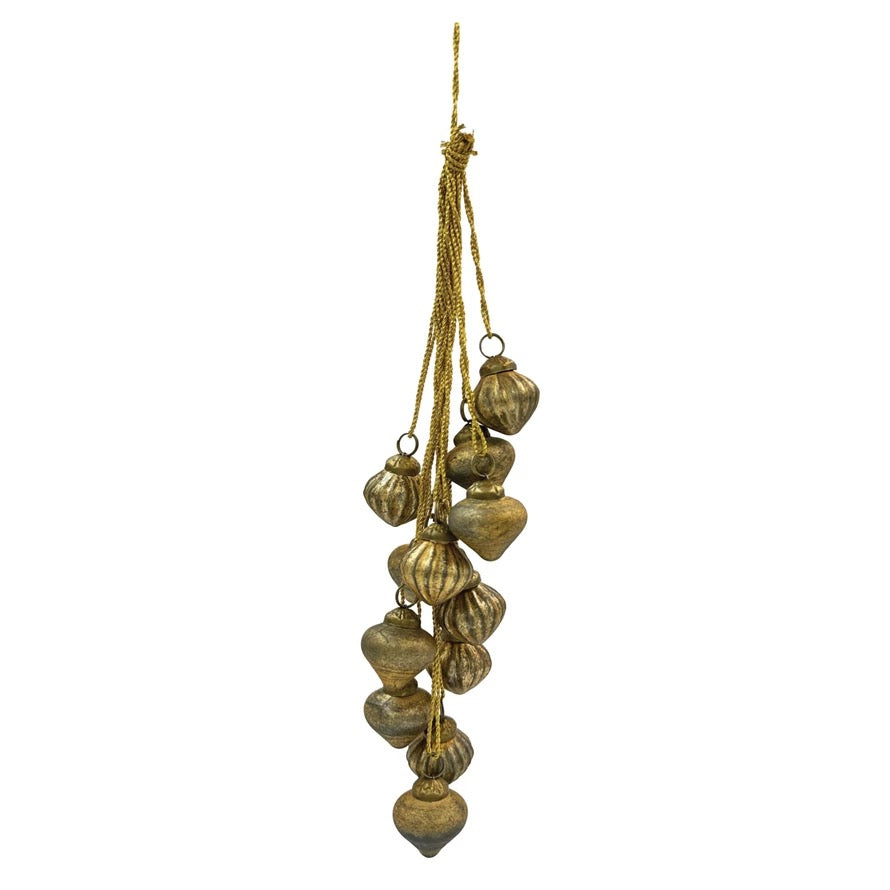 12" Glass Ornament Cluster w/ Gold Cord