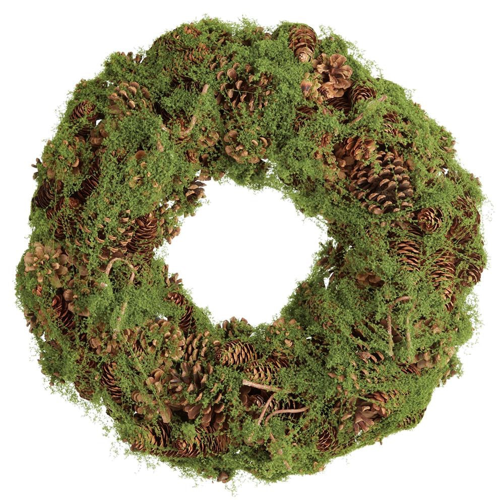 21" Pine Cone & Moss Wreath