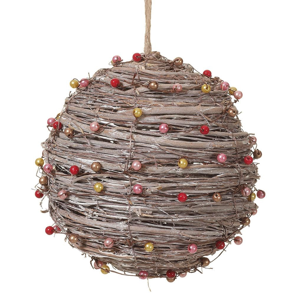 7.5" Beaded Twig Ball Ornament