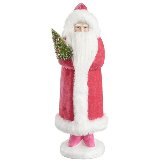 14.5" Pink Velvet Santa W/ Tree