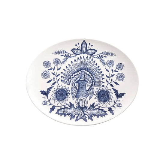 Fall/Harvest Blue Turkey Oval Stoneware Thanksgiving Platter