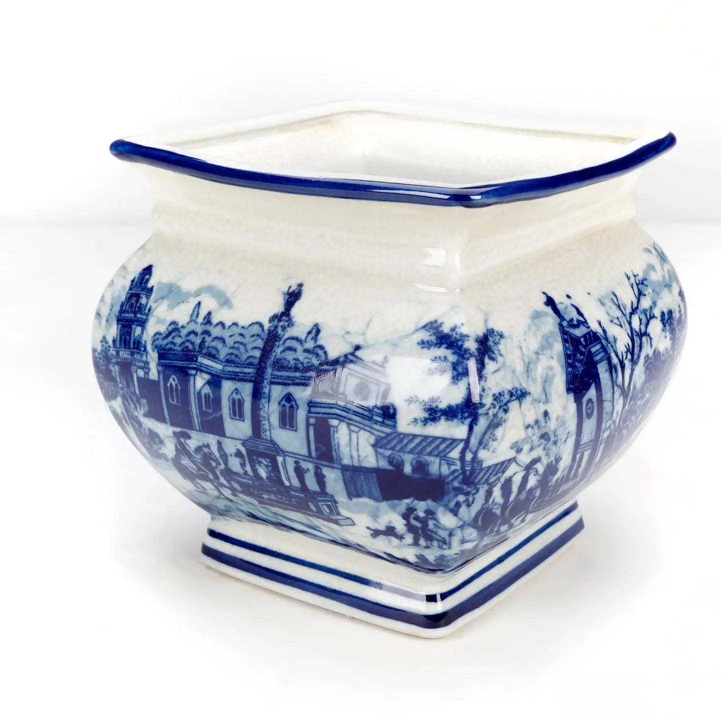 Square Porcelain Planter, Italian Village Design