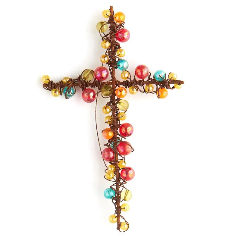 6" X 4" Tin Wire Beaded Cross