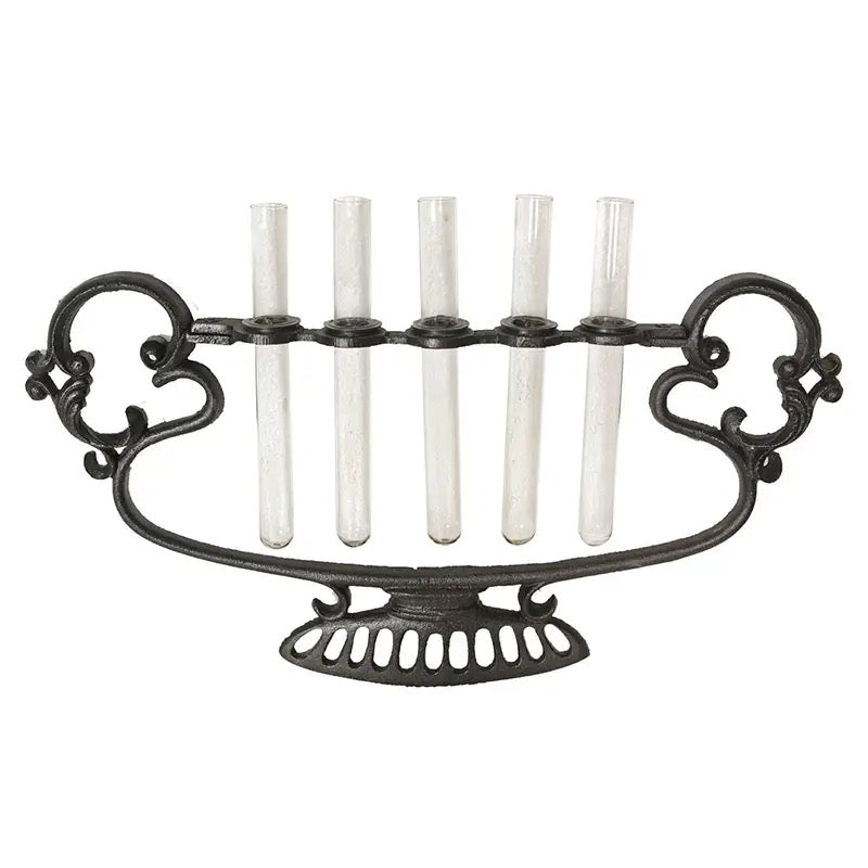 Vintage Iron Scroll Vase w/ Glass Tubes