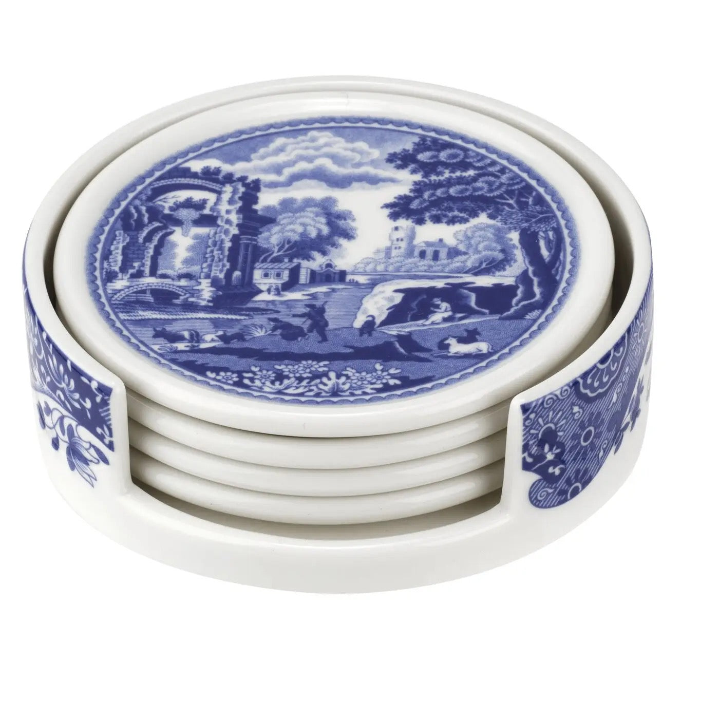 Blue Italian Ceramic Coasters w/ Holder