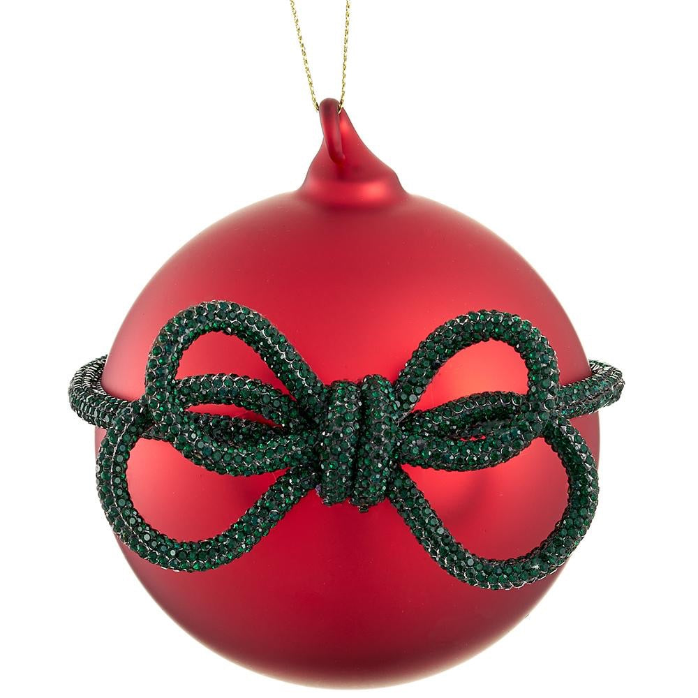 4" Glass Ball Ornament with Diamond Bow