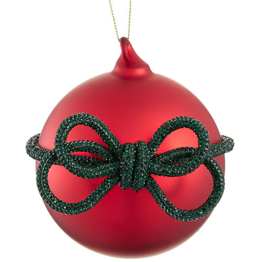4" Glass Ball Ornament with Diamond Bow