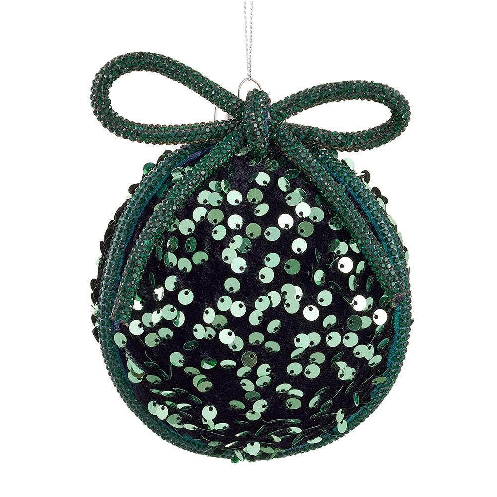 Sequin Ball Ornament W/ Diamond Bow, 2 Sizes
