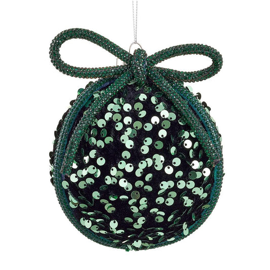 Sequin Ball Ornament W/ Diamond Bow, 2 Sizes