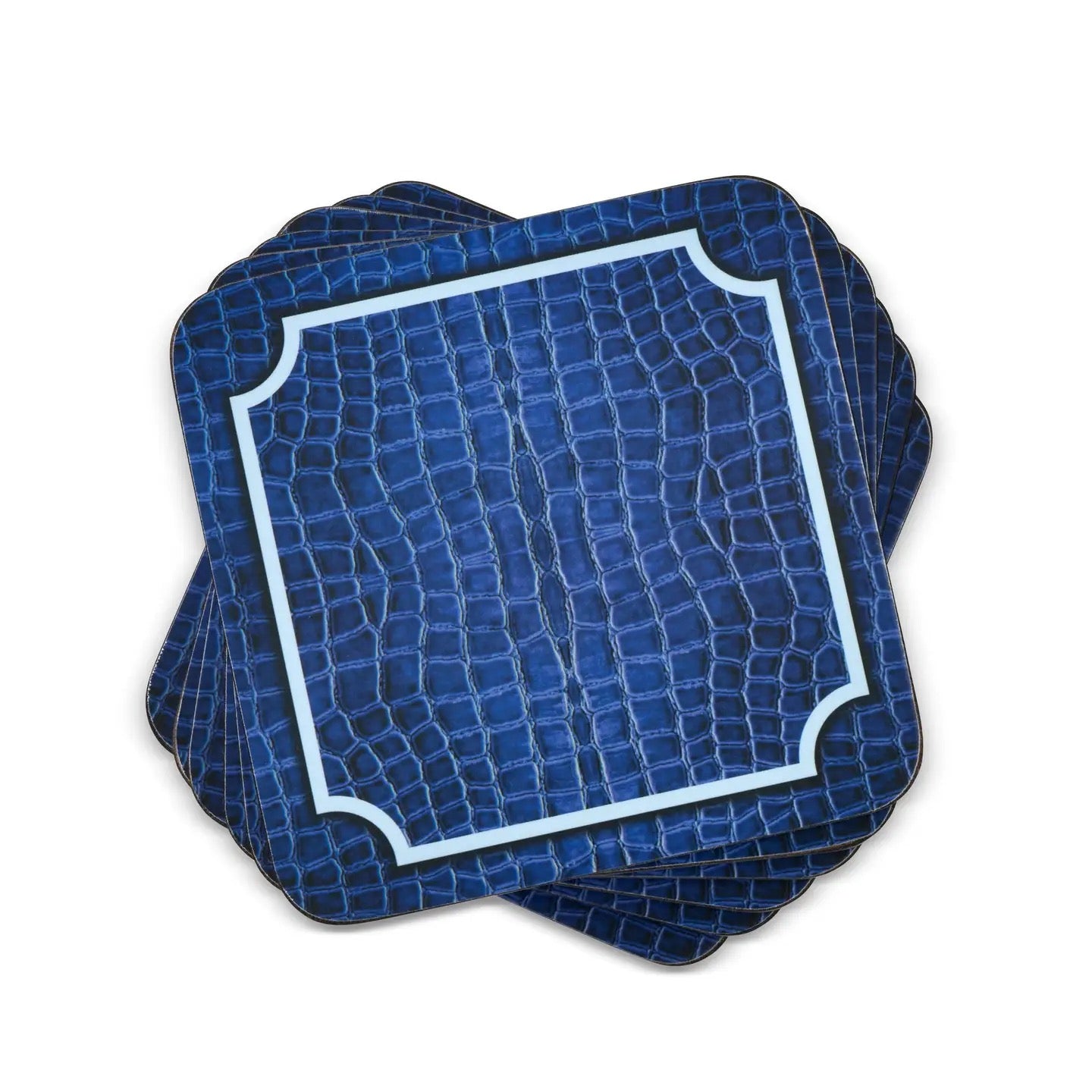 Blue Croc Leather Coaster Set