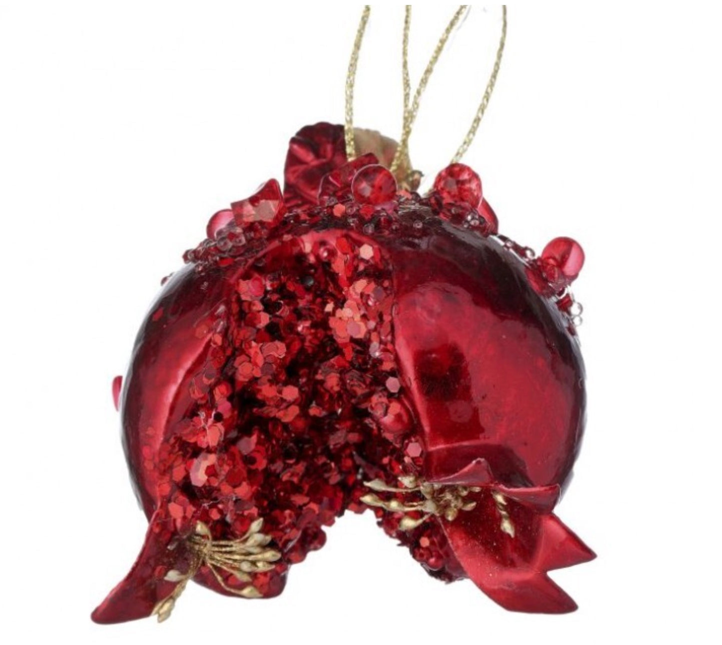 4.5” Heavy Jeweled Pomegranate Leaf Ornament