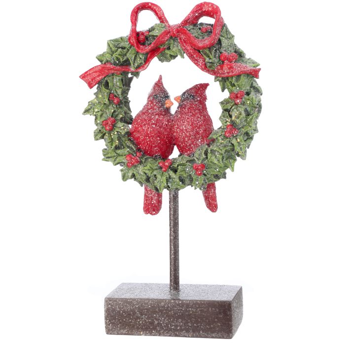 12" Resin Frost Cardinal Couple Wreath
