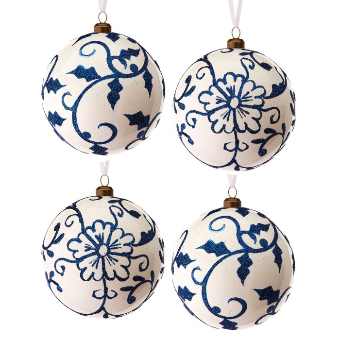 100MM Chinoiserie Ball Ornament, Set of 4