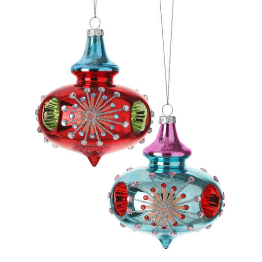 4" Glass Reflector Kismet Jewel Ornament, 2 Colors