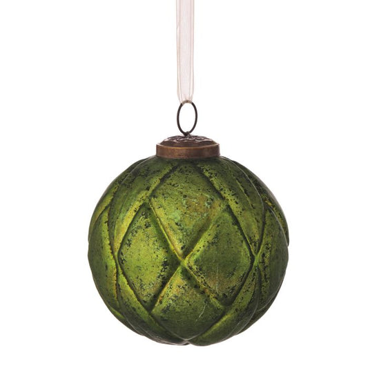 4" Glass Ribbed Forest Ball Ornament – Green