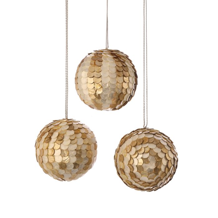 3.5" Capiz Gold & White Ball Ornament
