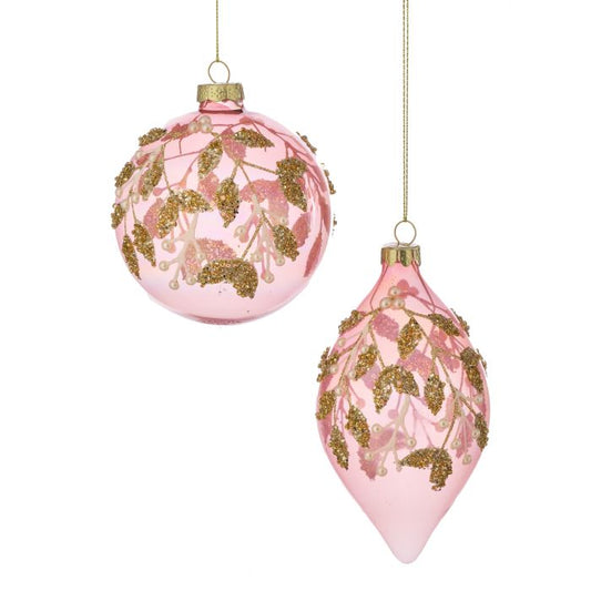 Glass Pearl with Leaf Finial/Ball Ornament, 2 Styles