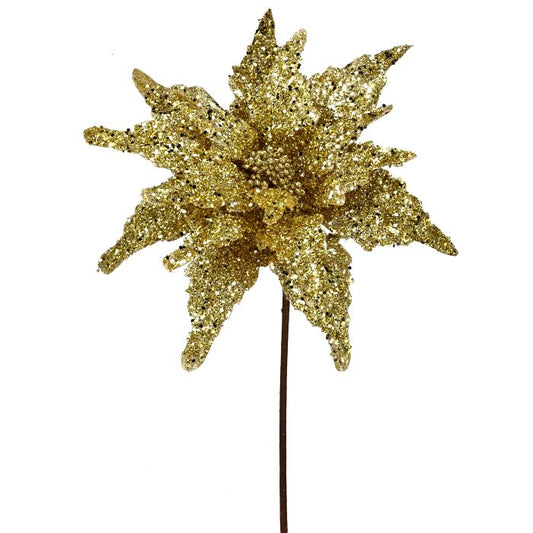 22” Sequin Glitter Poinsettia Stem