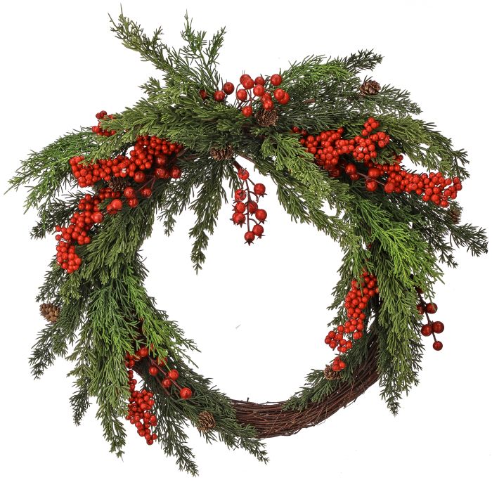 22" Berry with Evergreen Crescent Wreath