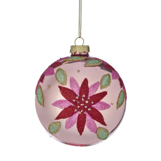 4" Glass Beaded Poinsettia Ball Ornament