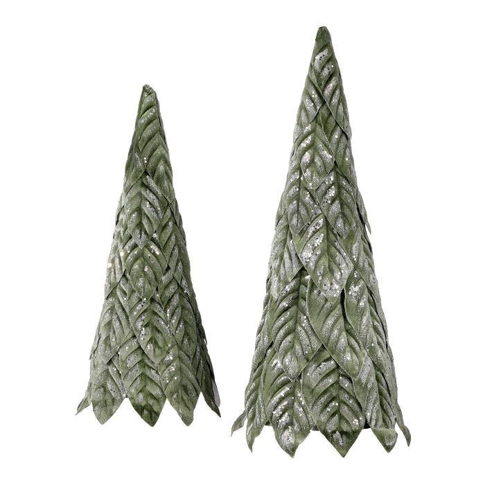 Velvet w/ Glitter Leaf Cone Tree, 2 Sizes