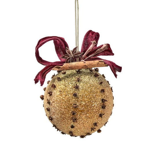 4" Glitter Clove Orange w/ Cinnamon Stick Ornament