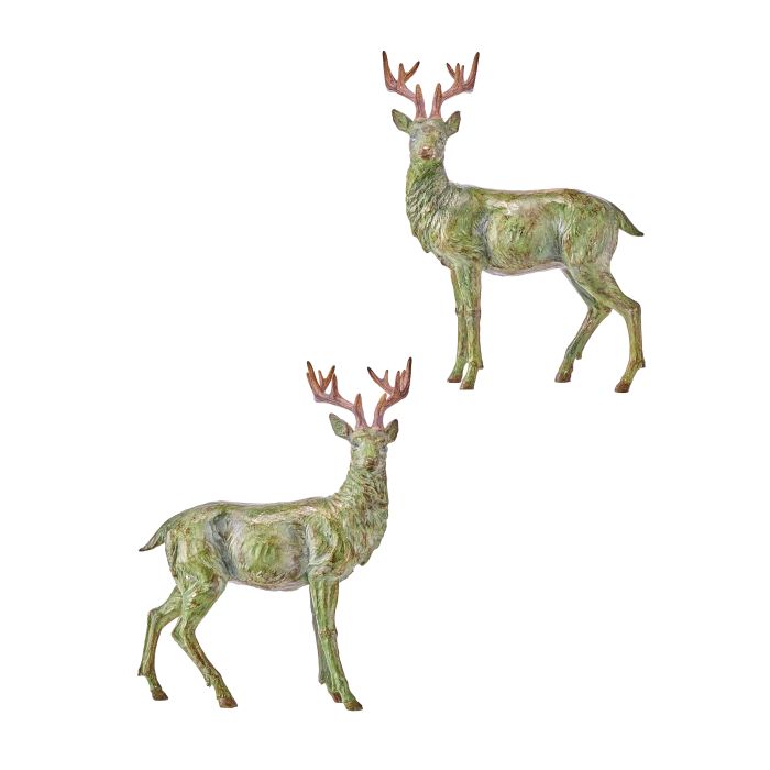 17.5" Resin Antique Forest Green & Gold Deer