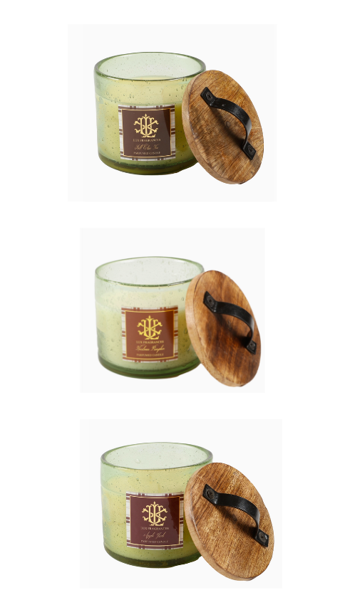 Green Glass w/ Wooden Lid Candle