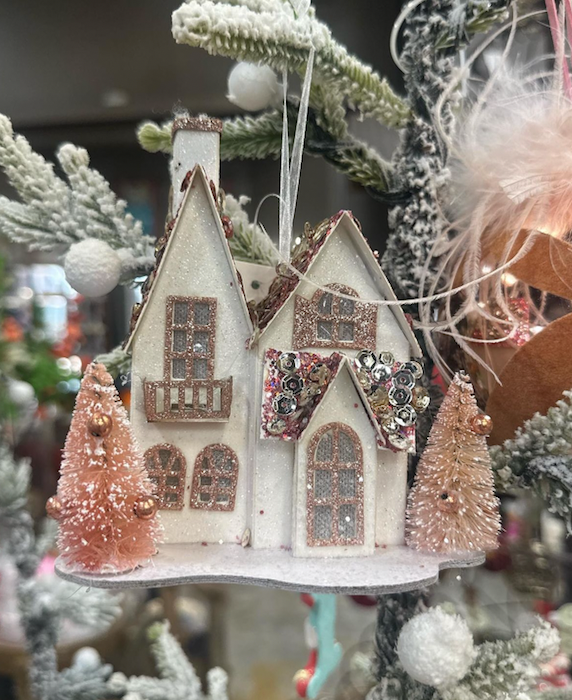 5" Lighted Pink Vintage House Ornament