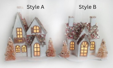 5" Lighted Pink Vintage House Ornament