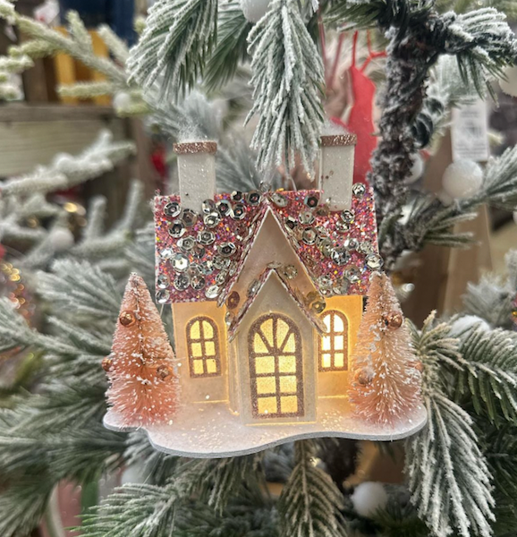 5" Lighted Pink Vintage House Ornament