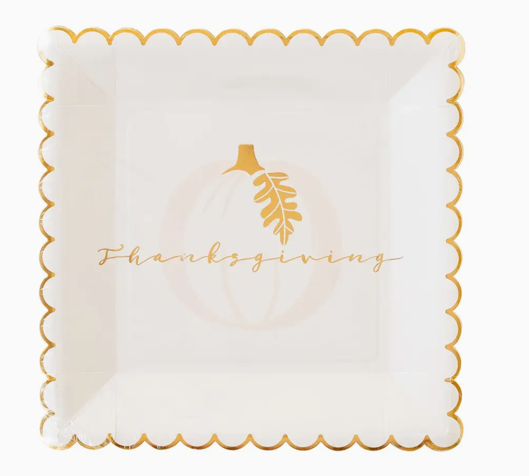 'Thanksgiving' Gold Edge Scalloped Paper Plates