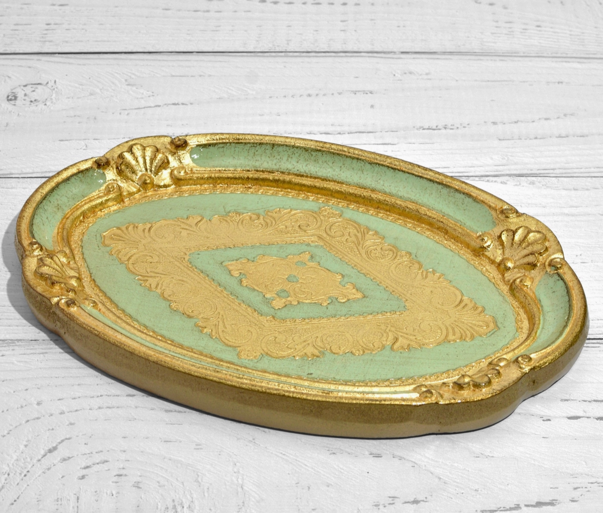 Florentine Carved Wood Oval Mini Tray