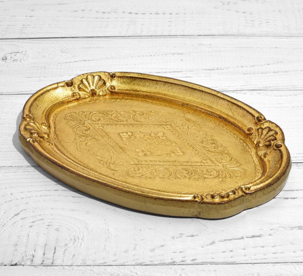 Florentine Carved Wood Oval Mini Tray