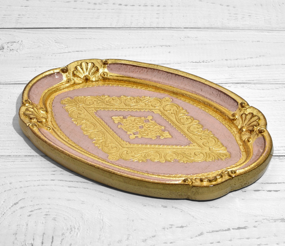 Florentine Carved Wood Oval Mini Tray