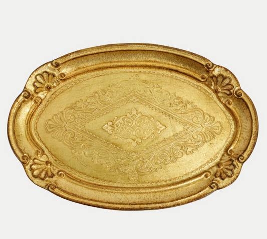 Florentine Carved Wood Oval Mini Tray