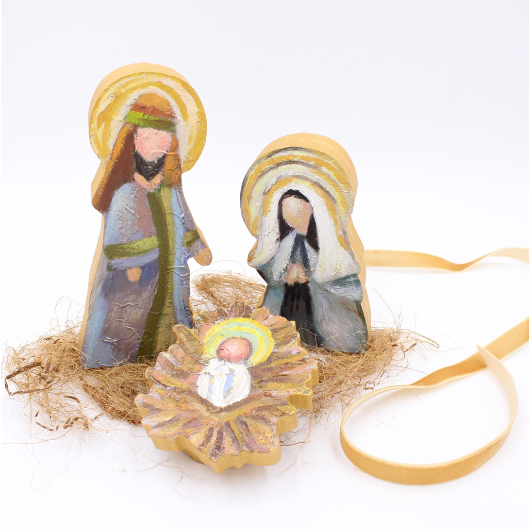 Set/3 Hand-painted Wood Cutout Holy Family