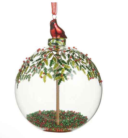 4" Cardinal and Holly Ornament